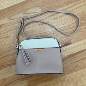 Two-toned structured Tassel Crossbody Bag (pink & white)